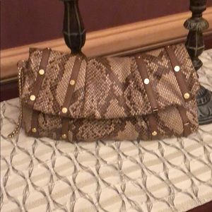 Jessica Simpson Brown Faux Python Clutch